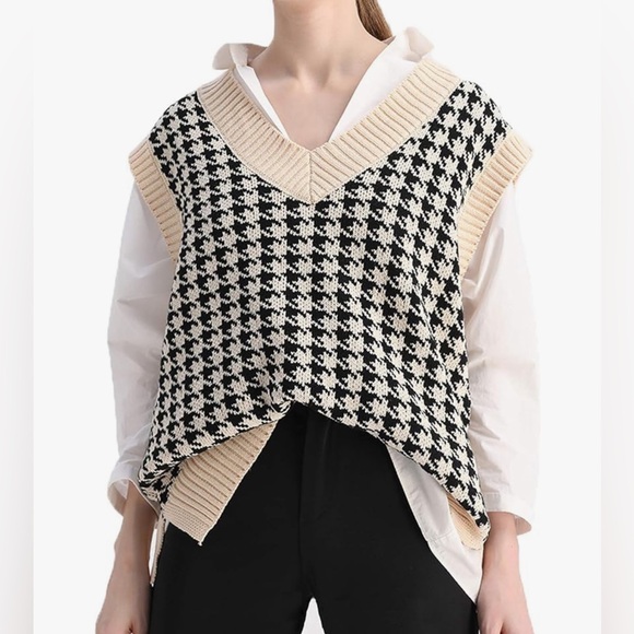 YUESUO Sweater Vest Women Oversized V Neck Vintage Sleeveless Knitted Top - Picture 1 of 6